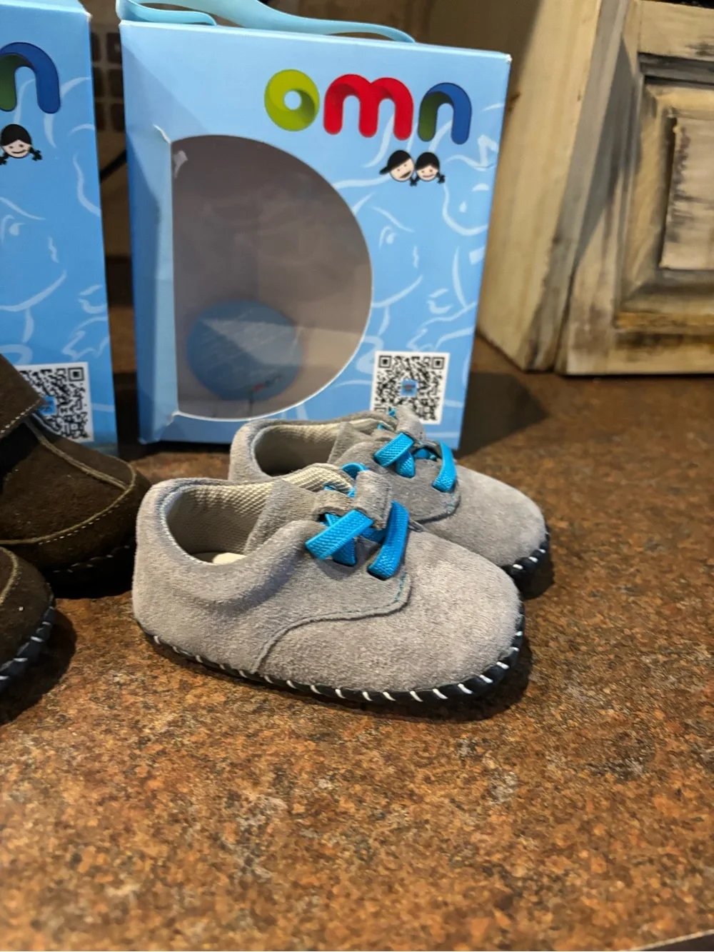 Kids Suede Moccasin Shoes - Brown and Gray